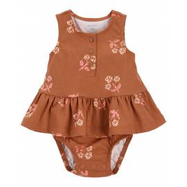 CARTER'S Body bez rukávov s volánom Brown Flowers dievča 12m