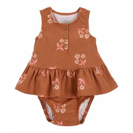 CARTER'S Body bez rukávov s volánom Brown Flowers dievča 12m