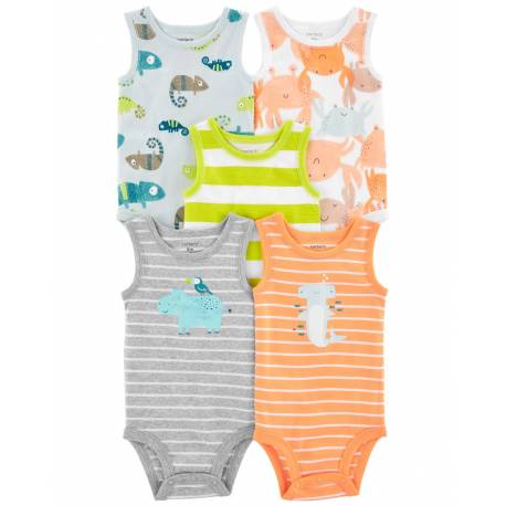 CARTER'S Body bez rukávov Stripes Animals chlapec 5ks 6m