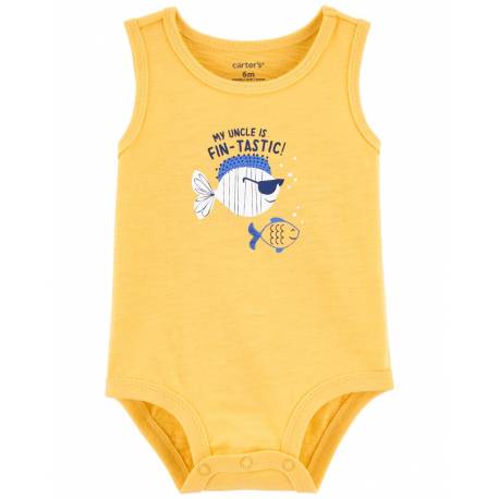 CARTER'S Body bez rukávov Yellow Fish chlapec 18m