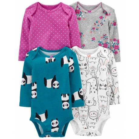 CARTER'S Body dlhý rukáv Turquoise Panda dievča 4ks NB/ veľ. 56