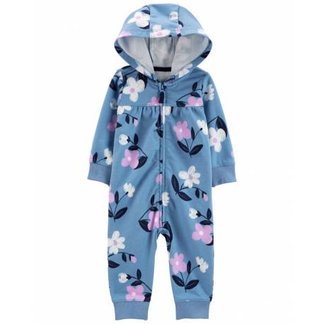 CARTER'S Overal bez nožičiek s kapucňou Blue Floral dievča NB/ veľ. 56