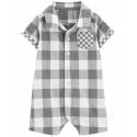 CARTER'S Overal letný krátky rukáv Grey Gingham chlapec 24m