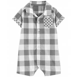 CARTER'S Overal letný krátky rukáv Grey Gingham chlapec 3m