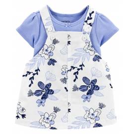 CARTER'S Set 2dielny body kr. rukáv, šaty na traky Blue Floral dievča 12m