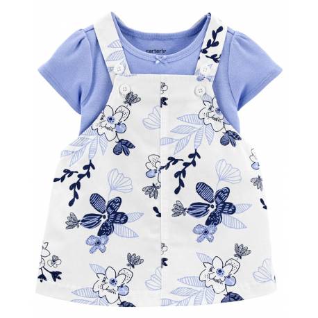 CARTER'S Set 2dielny body kr. rukáv, šaty na traky Blue Floral dievča 24m