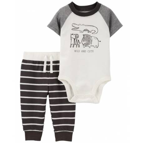 CARTER'S Set 2dielny body kr. rukáv, tepláky Black Animals chlapec 3m