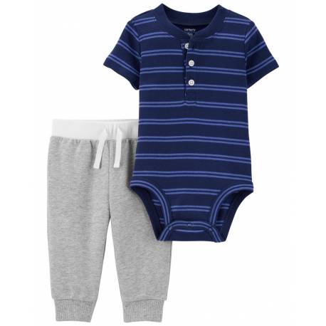 CARTER'S Set 2dielny body kr. rukáv, tepláky Blue Stripes chlapec 12m