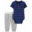 CARTER'S Set 2dielny body kr. rukáv, tepláky Blue Stripes chlapec 24m