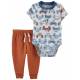 CARTER'S Set 2dielny body kr. rukáv, tepláky Brown Cars Henley chlapec 12m