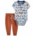 CARTER'S Set 2dielny body kr. rukáv, tepláky Brown Cars Henley chlapec 3m