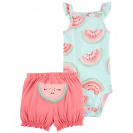 CARTER'S Set 2dielny body na ramienka, kraťasy Pink Watermelon dievča 12m