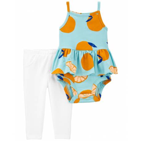 CARTER'S Set 2dielny body na ramienka, legíny Blue Orange dievča 12m