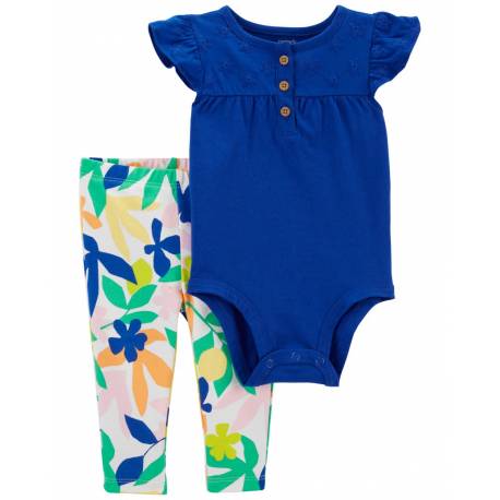 CARTER'S Set 2dielny legíny, body kr. rukáv Cobalt Floral dievča 3m