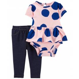 CARTER'S Set 2dielny legíny, body kr. rukáv PinkBlue Dots dievča 3m