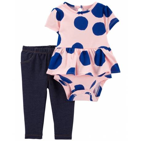 CARTER'S Set 2dielny legíny, body kr. rukáv PinkBlue Dots dievča 6m