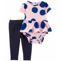 CARTER'S Set 2dielny legíny, body kr. rukáv PinkBlue Dots dievča 6m