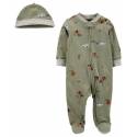 CARTER'S Set 2dielny overal na zips, čiapka Green Buffalo chlapec NB/ veľ. 56