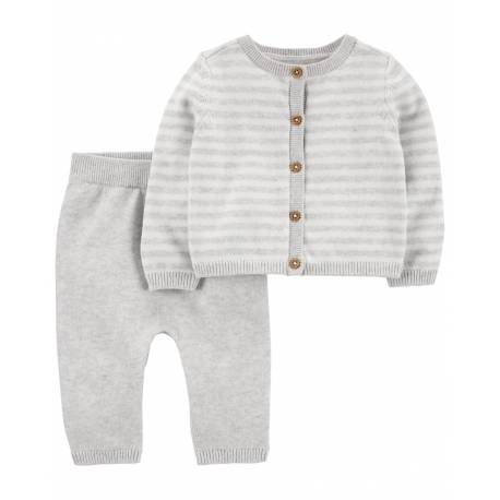 CARTER'S Set 2dielny sveter, nohavice Grey Stripes neutrál 12m