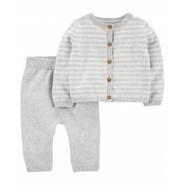 CARTER'S Set 2dielny sveter, nohavice Grey Stripes neutrál 3m