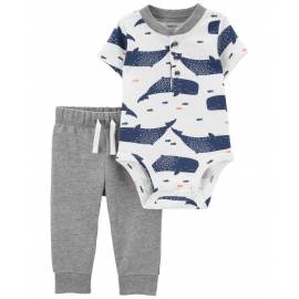 CARTER'S Set 2dielny tepláky, body kr. rukáv Grey Whale chlapec 12m