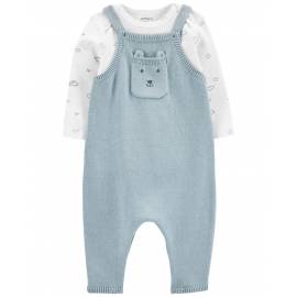 CARTER'S Set 2dielny tričko dl. rukáv, overal na ramienka Blue Bear neutrál NB/ veľ. 56