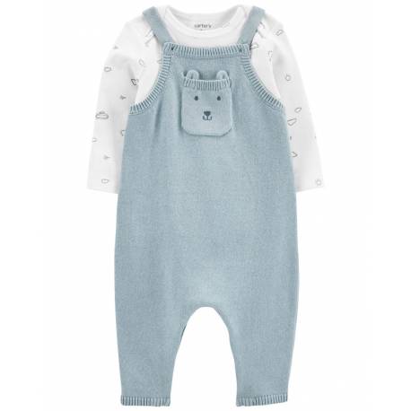 CARTER'S Set 2dielny tričko dl. rukáv, overal na ramienka Blue Bear neutrál NB/ veľ. 56