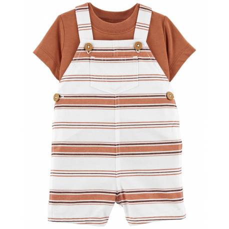 CARTER'S Set 2dielny tričko kr. rukáv, kraťasy na traky Brown Stripes chlapec 12m