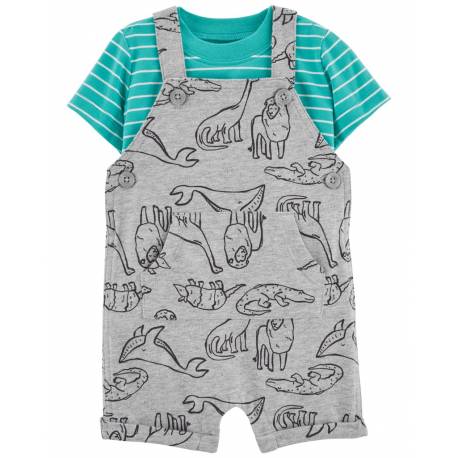 CARTER'S Set 2dielny tričko kr. rukáv, kraťasy na traky Grey Dinos chlapec 3m