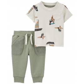 CARTER'S Set 2dielny tričko kr. rukáv, tepláky Green Toucan chlapec 12m