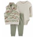 CARTER'S Set 3dielny vesta, tepláky, body dl. rukáv Green Camo chlapec 12m