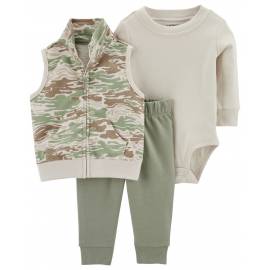 CARTER'S Set 3dielny vesta, tepláky, body dl. rukáv Green Camo chlapec 6m