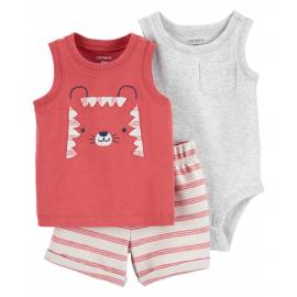 CARTER'S Set 3dielny body bez rukávov, tielko, kraťasy Red Tiger chlapec 24m