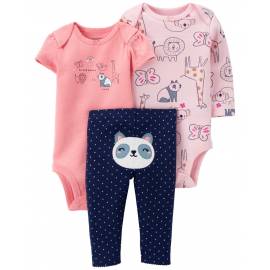 CARTER'S Set 3dielny body dl. rukáv, body kr. rukáv, legíny Pink Panda dievča LBB NB/ veľ. 56