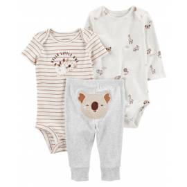 CARTER'S Set 3dielny body kr. rukáv, body dl. rukáv, tepláky Grey Koala neutrál LBB 24m