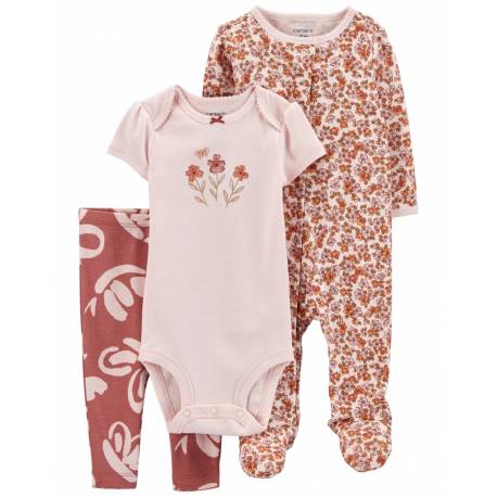 CARTER'S Set 3dielny body kr. rukáv, overal, legíny Pink Floral dievča LBB 3m