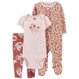 CARTER'S Set 3dielny body kr. rukáv, overal, legíny Pink Floral dievča LBB 9m