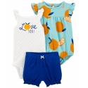 CARTER'S Set 3dielny body na ramienka, body kr. rukáv, kraťasy Blue Orange dievča 18m