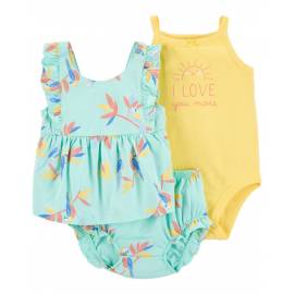 CARTER'S Set 3dielny body na ramienka, tielko, nohavičky Blue Floral dievča 12m