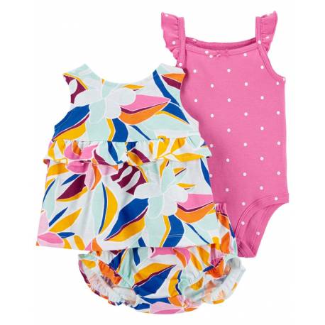 CARTER'S Set 3dielny body na ramienka, tielko, nohavičky Multi Floral dievča 12m