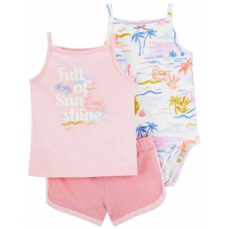 CARTER'S Set 3dielny body na ramienka, tielko, kraťasy Pink Sunshine dievča 18m