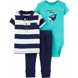CARTER'S Set 3dielny body, tričko krátkyrukáv, nohavice Whale chlapec LBB 9 m /veľ. 74