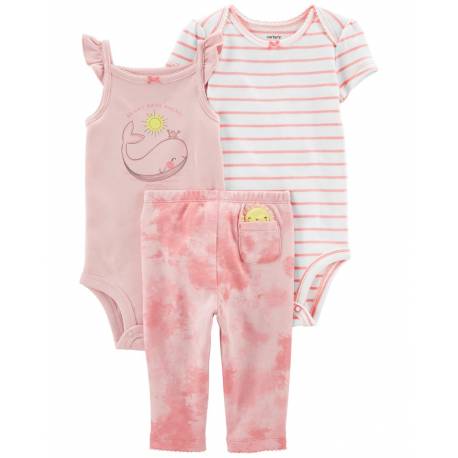 CARTER'S Set 3dielny legíny, body kr. rukáv, body bez rukávov Pink Whale dievča LBB 12m