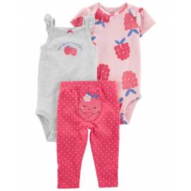 CARTER'S Set 3dielny legíny, body kr. rukáv, body na ramienka Pink Raspberry dievča 12m