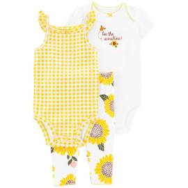 CARTER'S Set 3dielny legíny, body kr. rukáv, body na ramienka Yellow Sunflower dievča 12m