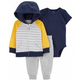 CARTER'S Set 3dielny mikina, tepláky, body kr. rukáv YellowNavy chlapec 12m