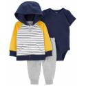 CARTER'S Set 3dielny mikina, tepláky, body kr. rukáv YellowNavy chlapec 12m