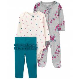 CARTER'S Set 3dielny overal, legíny, body dl. rukáv Grey Floral NB/ veľ. 56