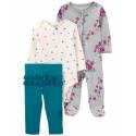 CARTER'S Set 3dielny overal, legíny, body dl. rukáv Grey Floral NB/ veľ. 56