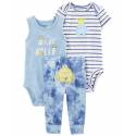 CARTER'S Set 3dielny tepláky, body kr. rukáv, body bez rukávov Blue Wave chlapec LBB 12m